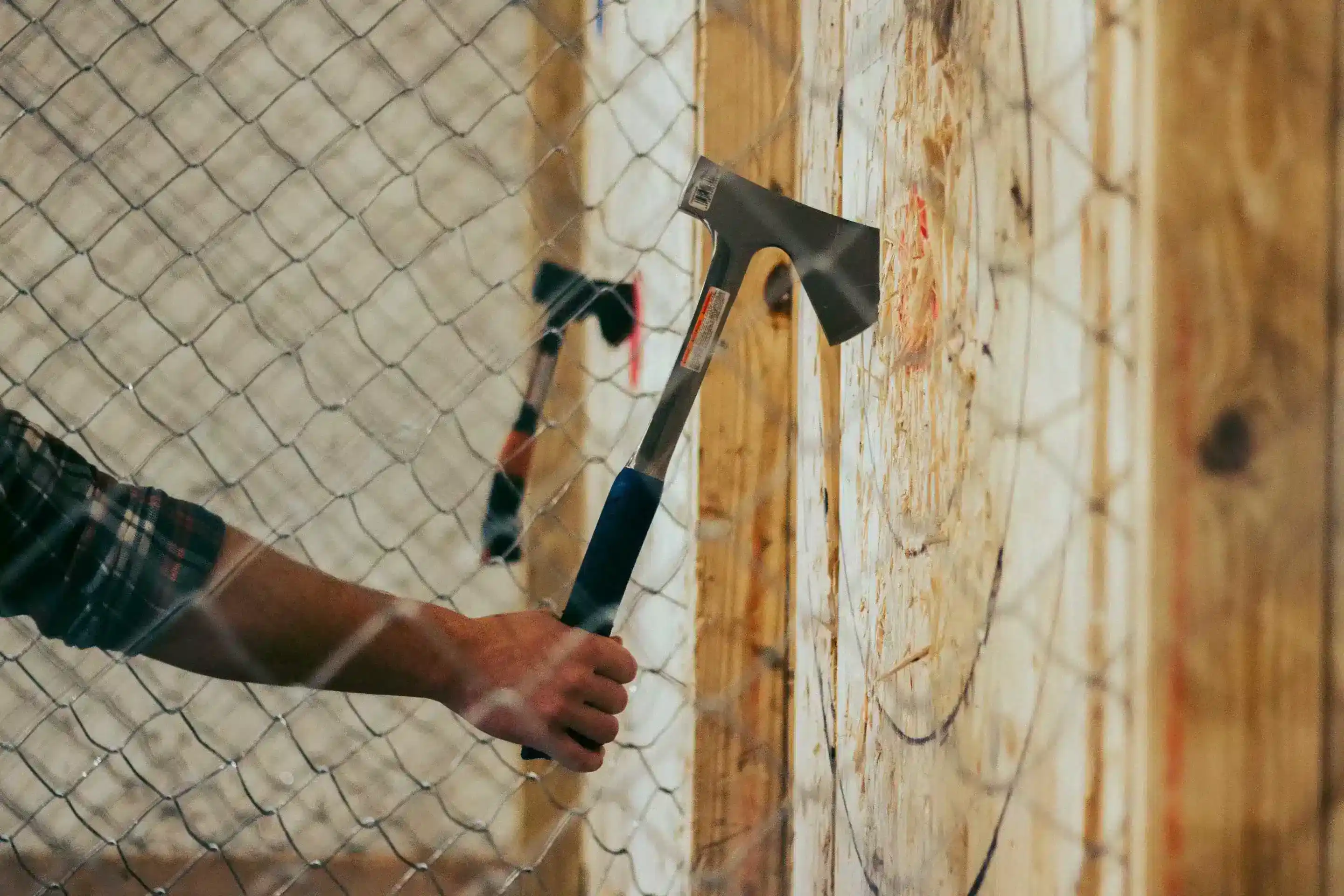 Inside Craft Axe Throwing in Graham, NC — axe throwing lanes and bullseye targets